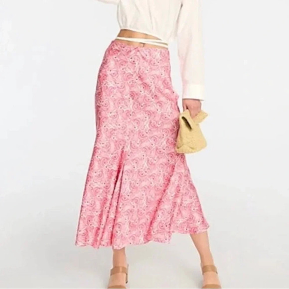 NEW J.Crew Flare Slip Pull-On Elastic Waist Skirt Pink Dandelion Swirl Size M - Picture 1 of 13